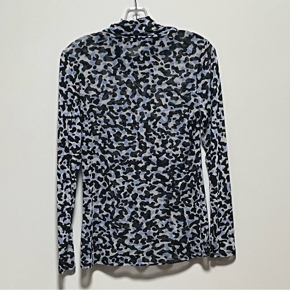 White House Black Market Chic blue Long Sleeve edgy sheer Mesh cowl Turtleneck - Picture 4 of 8